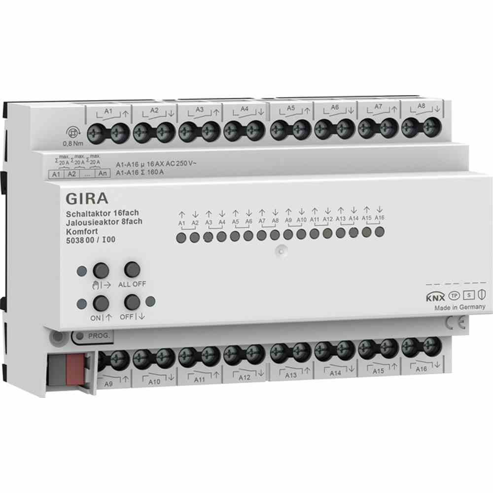 Kombi I/O Gerät, KNX, REG, 16Ausg, Vor Ort-/Handbedienung, mit LED-Anzeige, 503800 
