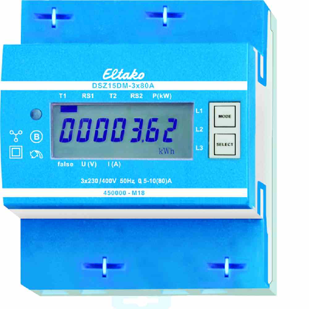 Drehstromzähler, B, 3x80A, elektronisch, digital, Geeicht, 10A, 230V/N-L, 400V/L-L, Zweitarif, 50Hz 