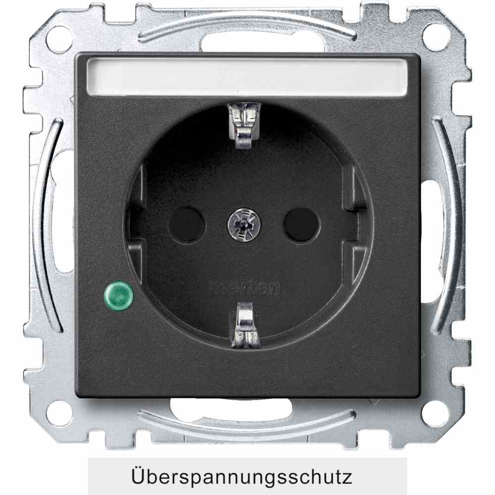 System M Steckdose, 1f, anthrazit, matt, Unterputz, mit erhöhtem Berührungsschutz, horizontal/vertikal, IP20, Textfeld/Beschriftungsfläche