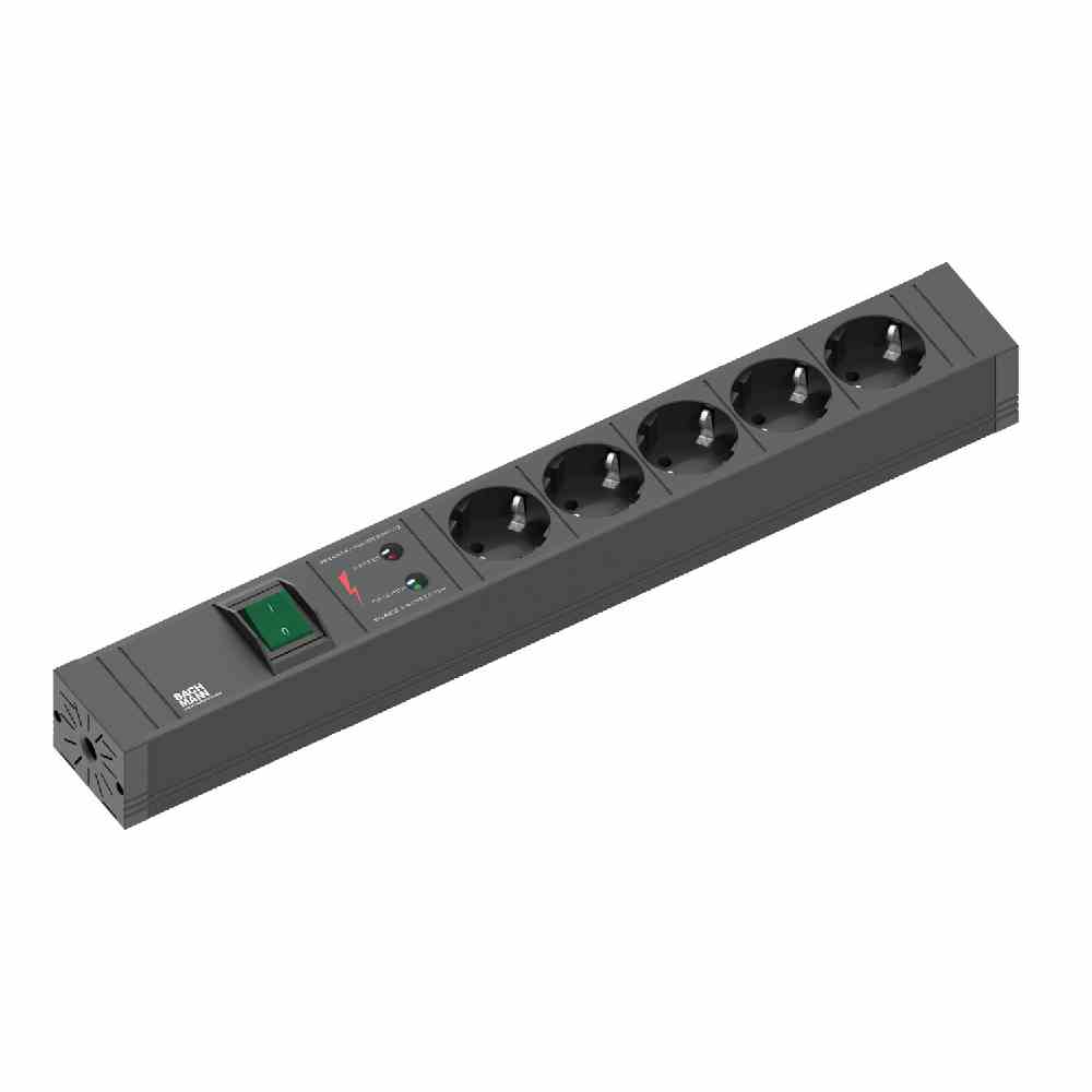 CONNECT LINE Steckdosenleiste, 5f, Überspannungsschutz, schwarz, mit Ein-/Ausschalter, 2m, 35°, IP20, 1,5mm²