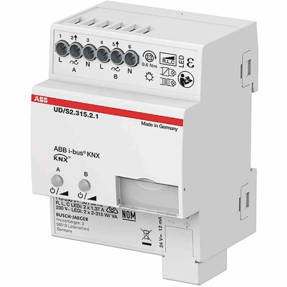 Dimmaktor, Bussystem KNX, 0-315W, REG, 4TE, 2Ausg, universal, Vor Ort-/Handbedienung 